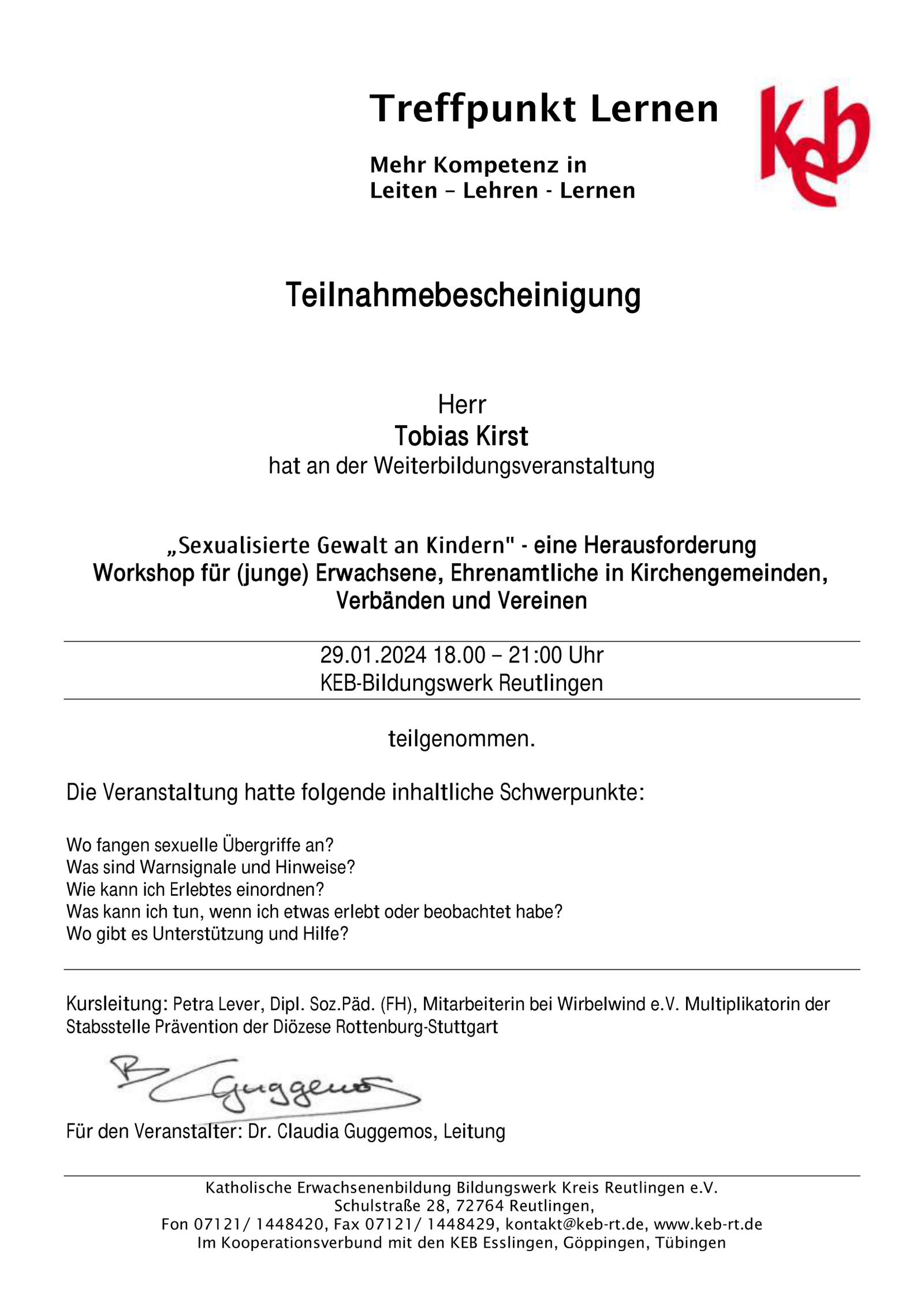 Erste Hilfe & Notfalltraining Zertifikat